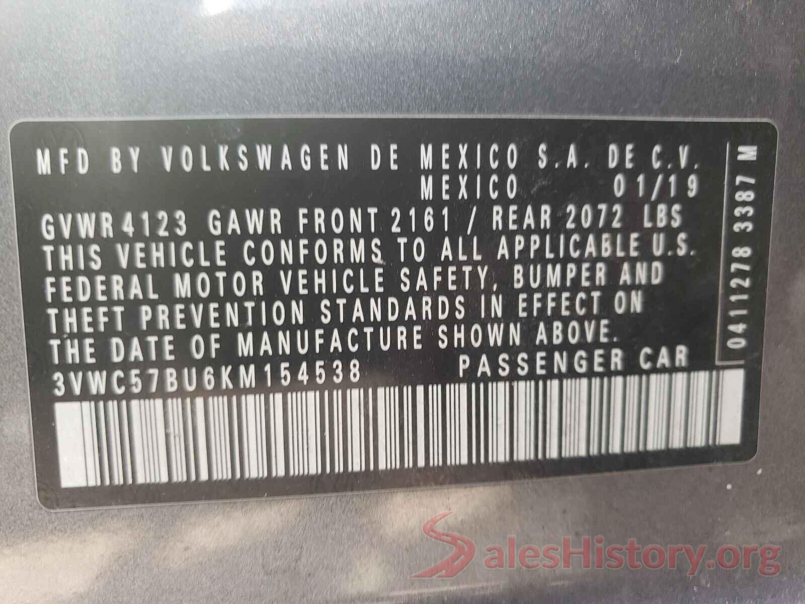 3VWC57BU6KM154538 2019 VOLKSWAGEN JETTA