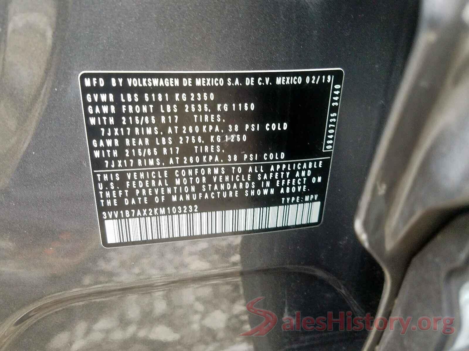 3VV1B7AX2KM103232 2019 VOLKSWAGEN TIGUAN