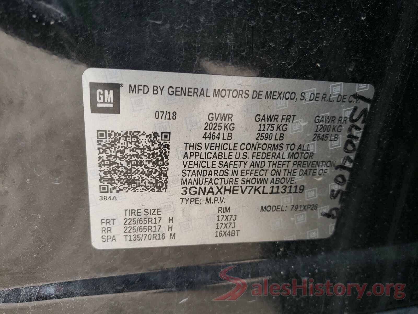 3GNAXHEV7KL113119 2019 CHEVROLET EQUINOX