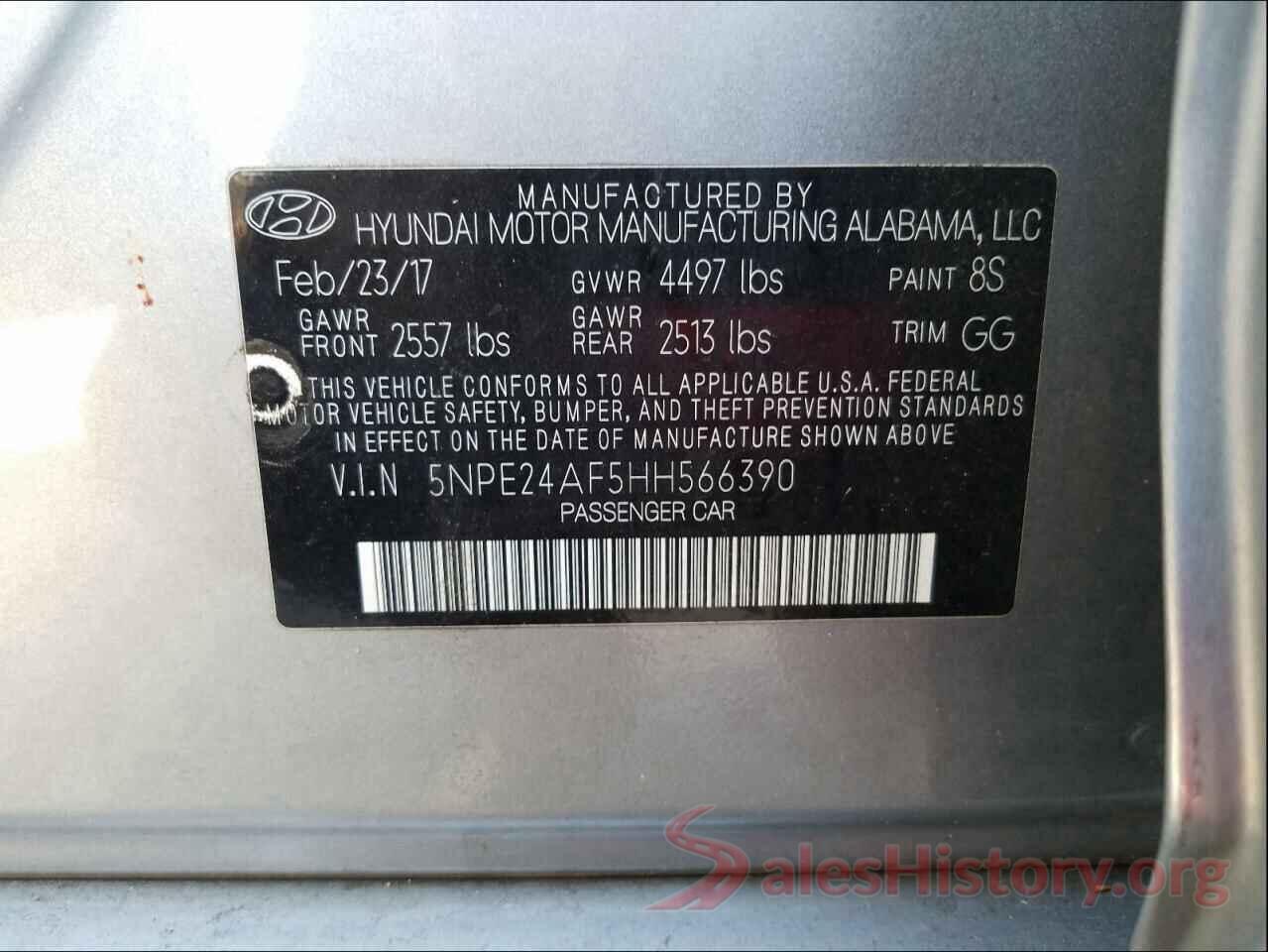 5NPE24AF5HH566390 2017 HYUNDAI SONATA