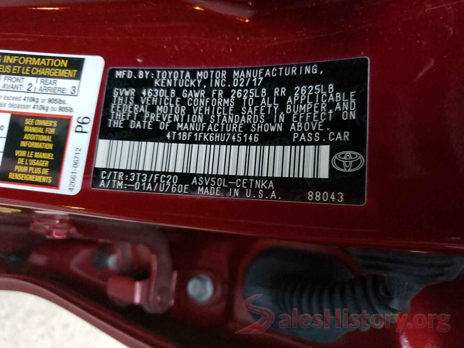 4T1BF1FK6HU745146 2017 TOYOTA CAMRY