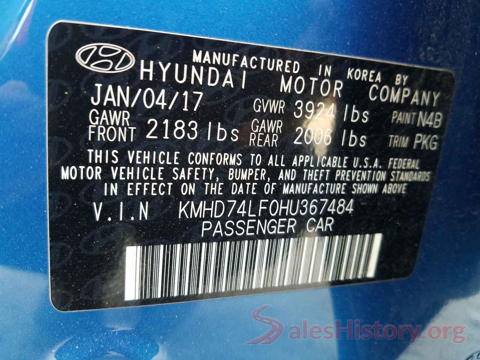 KMHD74LF0HU367484 2017 HYUNDAI ELANTRA