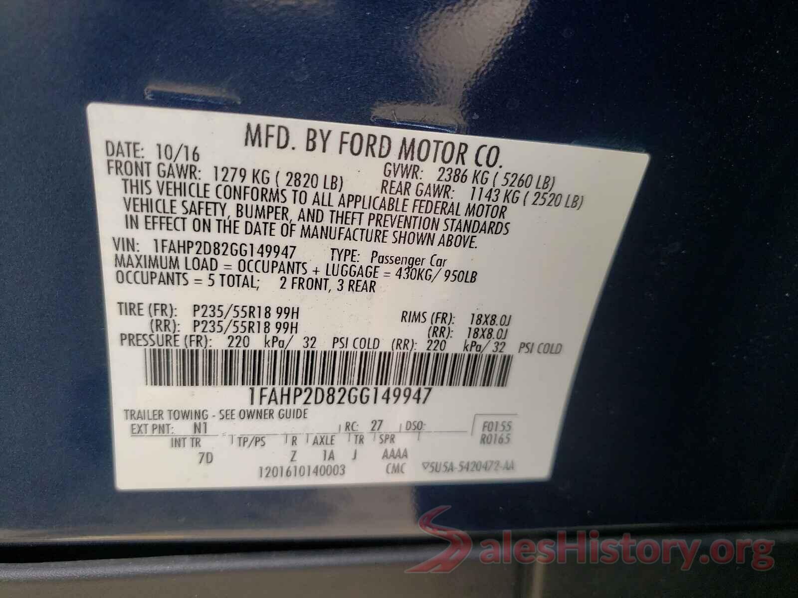 1FAHP2D82GG149947 2016 FORD TAURUS