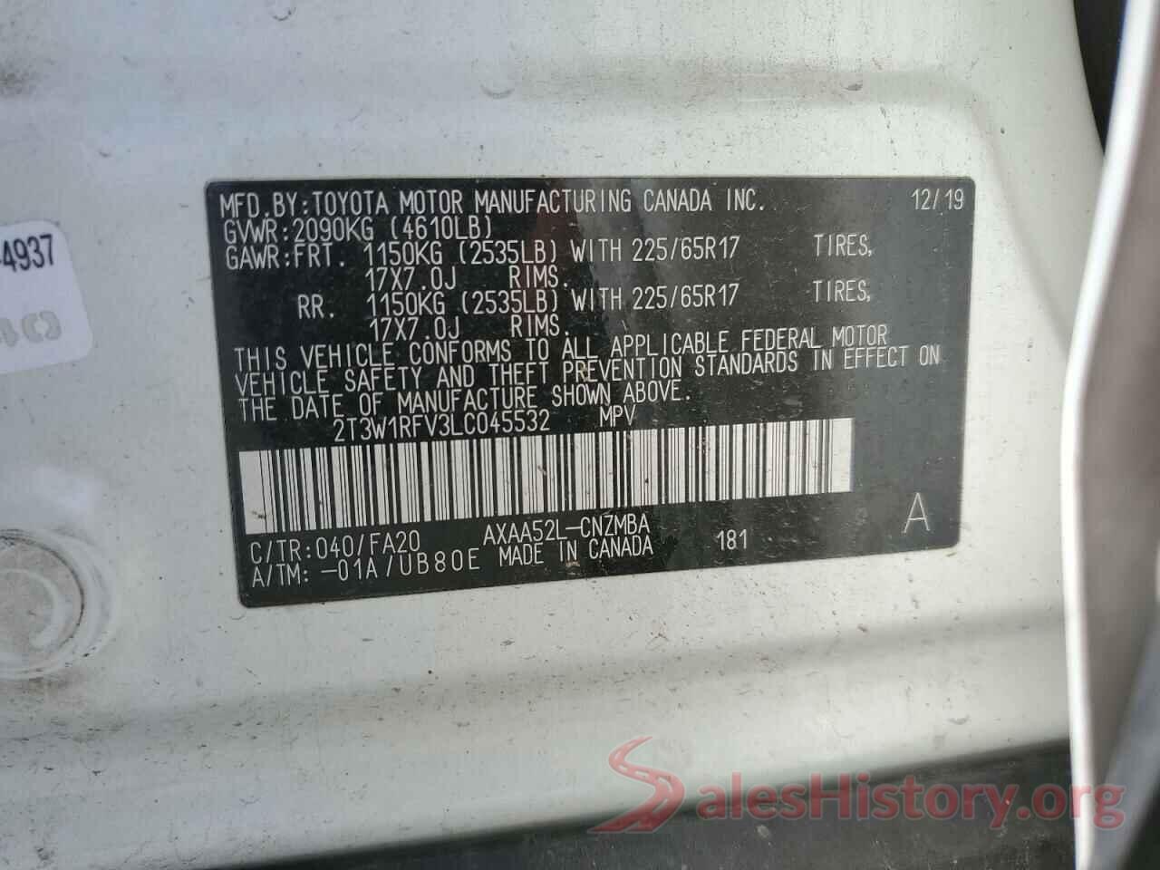 2T3W1RFV3LC045532 2020 TOYOTA RAV4