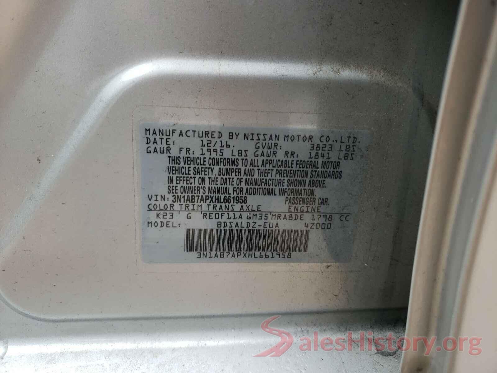 3N1AB7APXHL661958 2017 NISSAN SENTRA