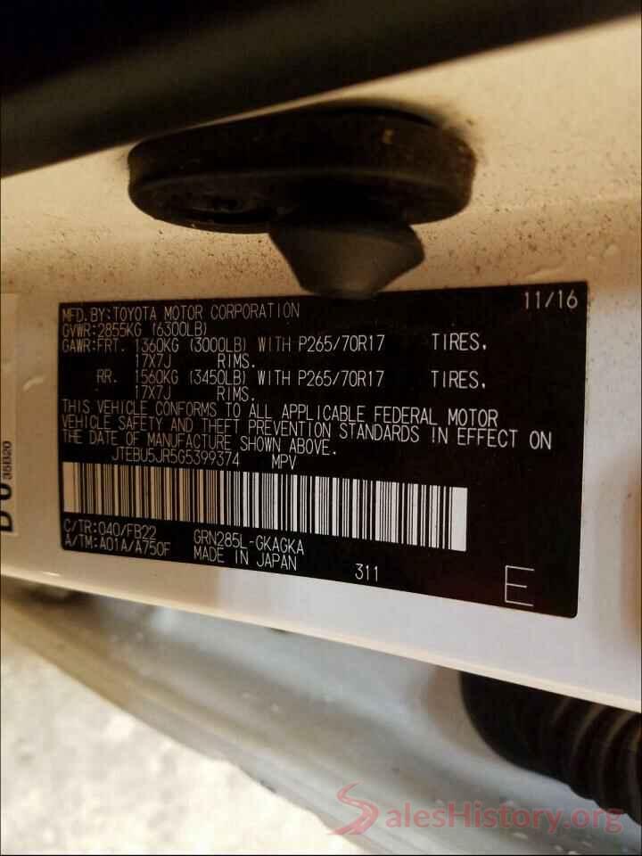 JTEBU5JR5G5399374 2016 TOYOTA 4RUNNER