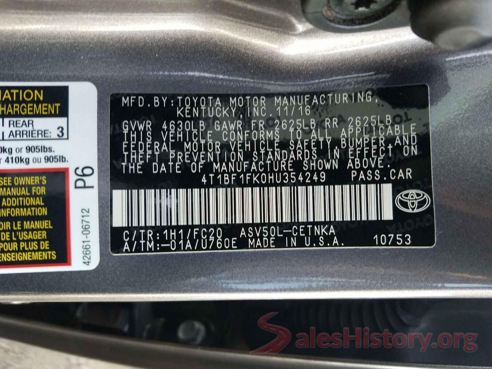 4T1BF1FK0HU354249 2017 TOYOTA CAMRY