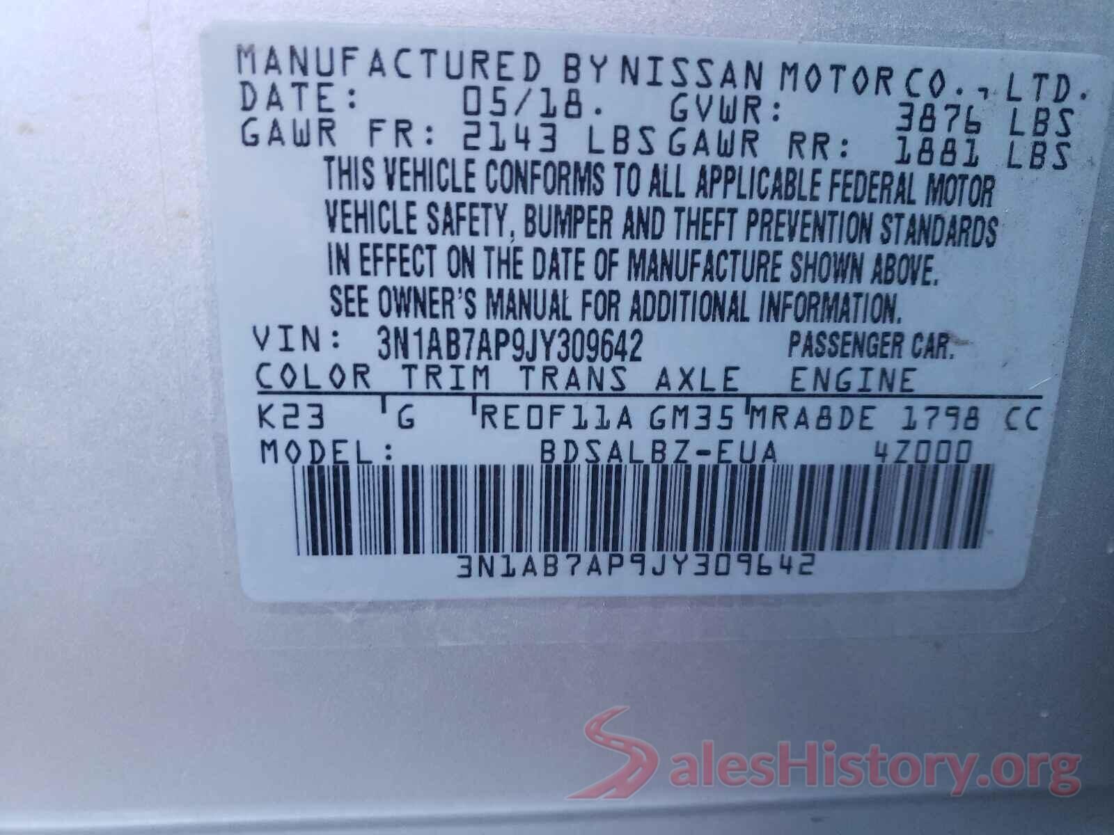 3N1AB7AP9JY309642 2018 NISSAN SENTRA