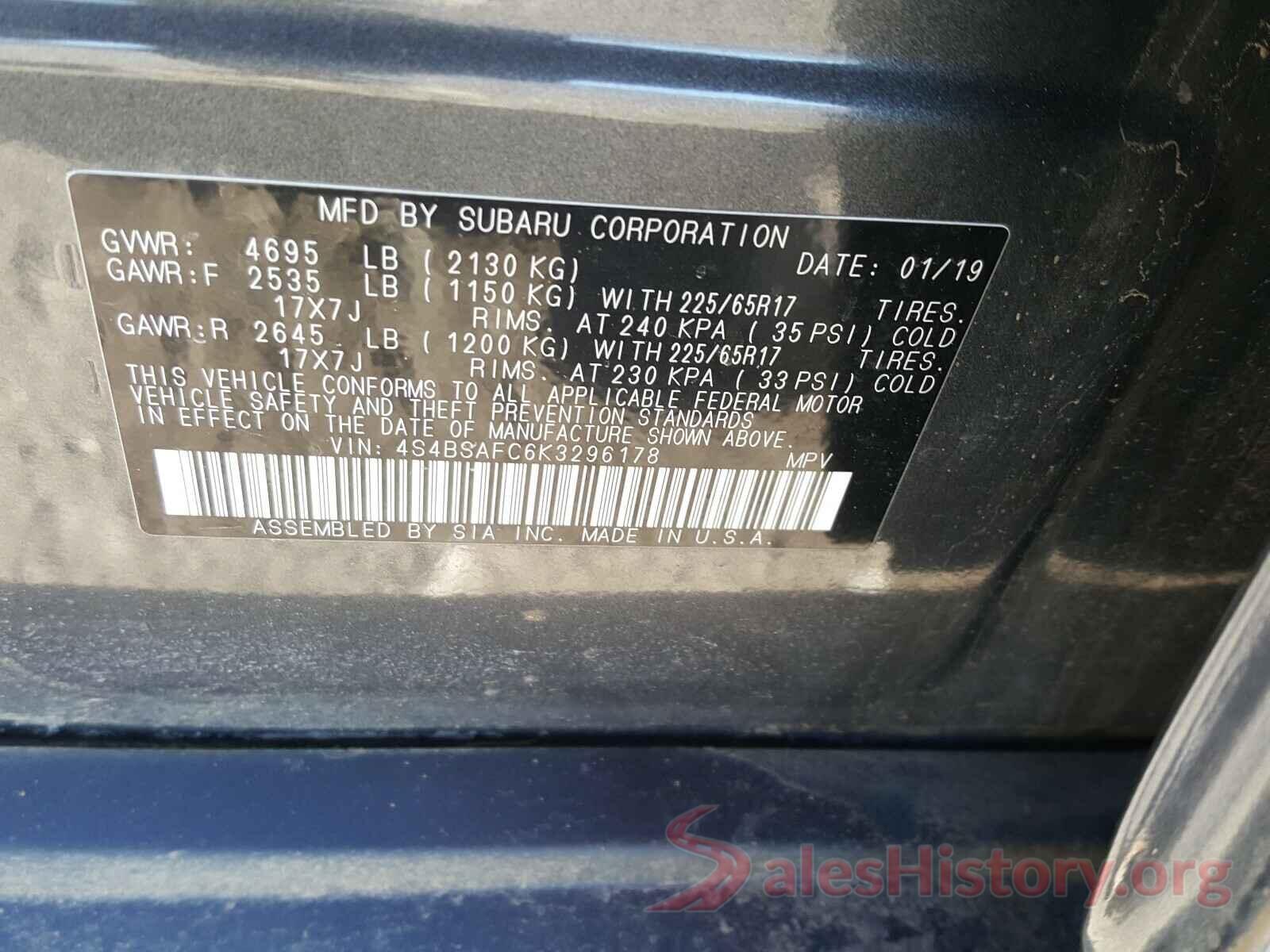 4S4BSAFC6K3296178 2019 SUBARU OUTBACK