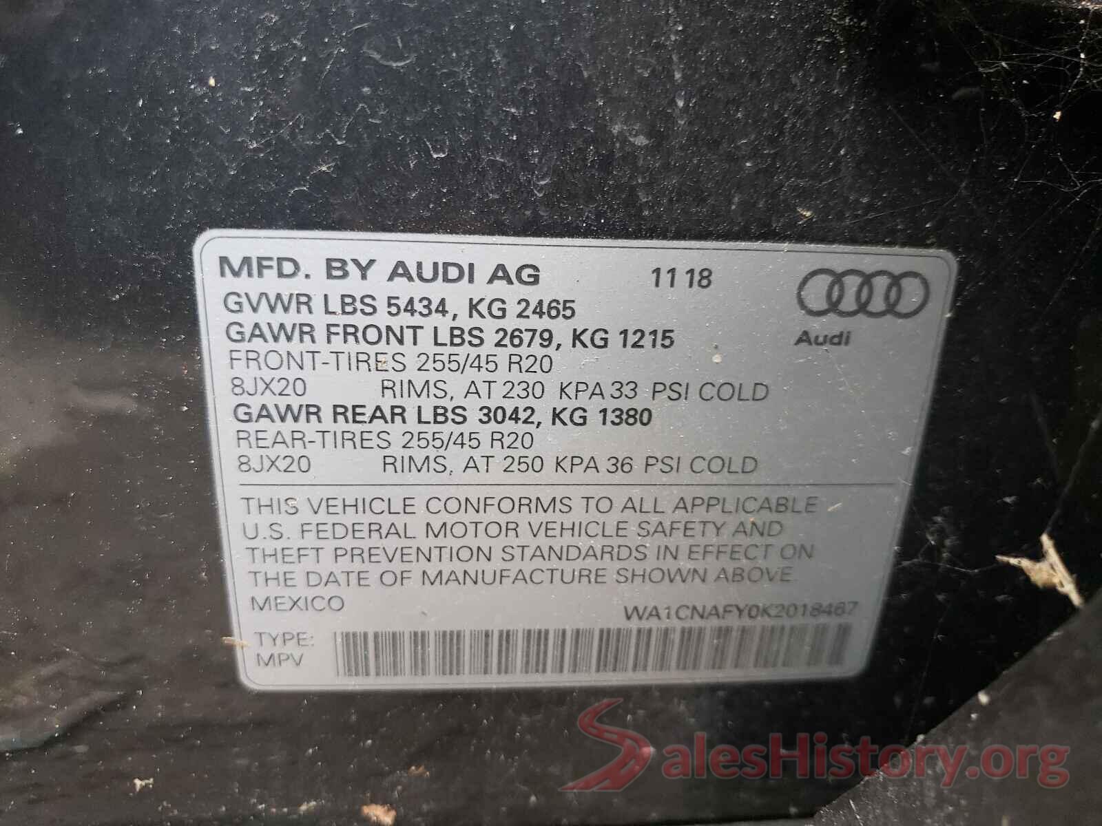 WA1CNAFY0K2018467 2019 AUDI Q5