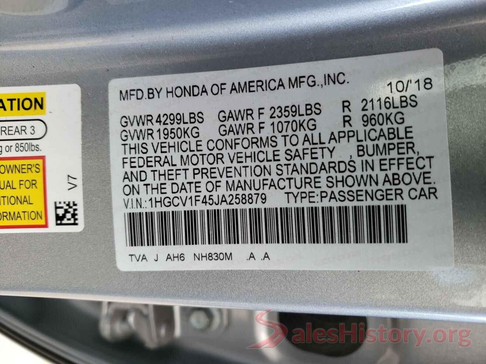 1HGCV1F45JA258879 2018 HONDA ACCORD