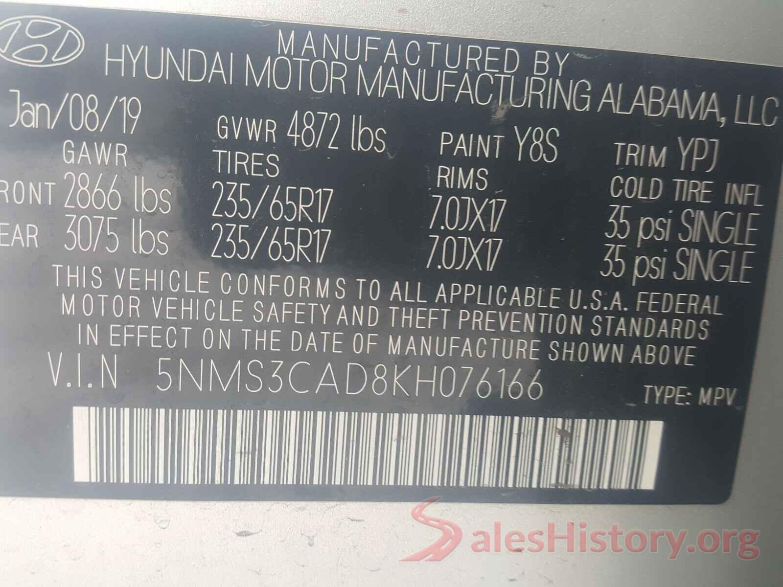 5NMS3CAD8KH076166 2019 HYUNDAI SANTA FE