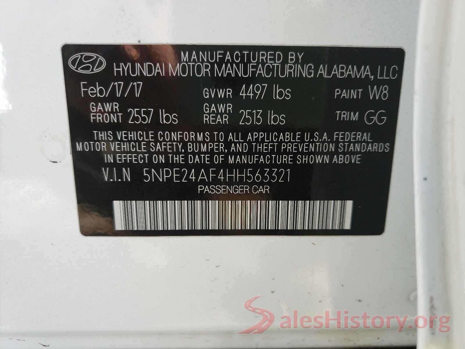 5NPE24AF4HH563321 2017 HYUNDAI SONATA