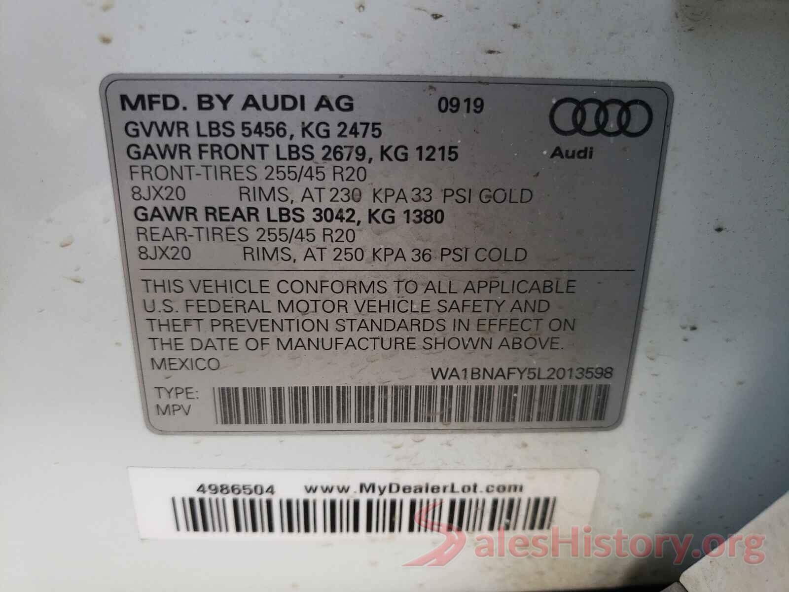 WA1BNAFY5L2013598 2020 AUDI Q5