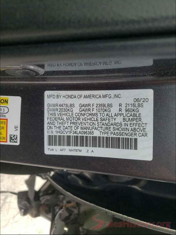 1HGCV1F34LA096365 2020 HONDA ACCORD