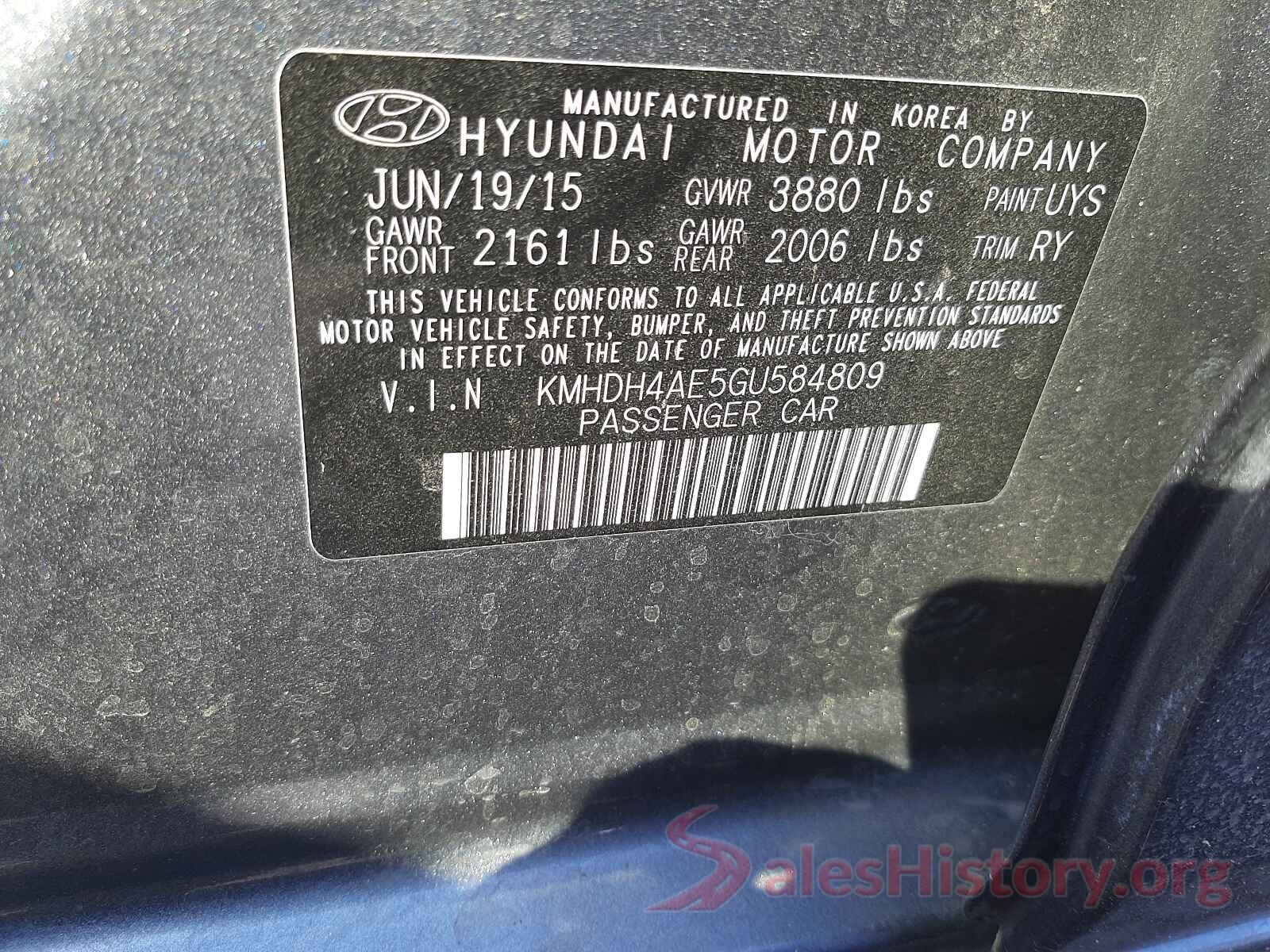 KMHDH4AE5GU584809 2016 HYUNDAI ELANTRA