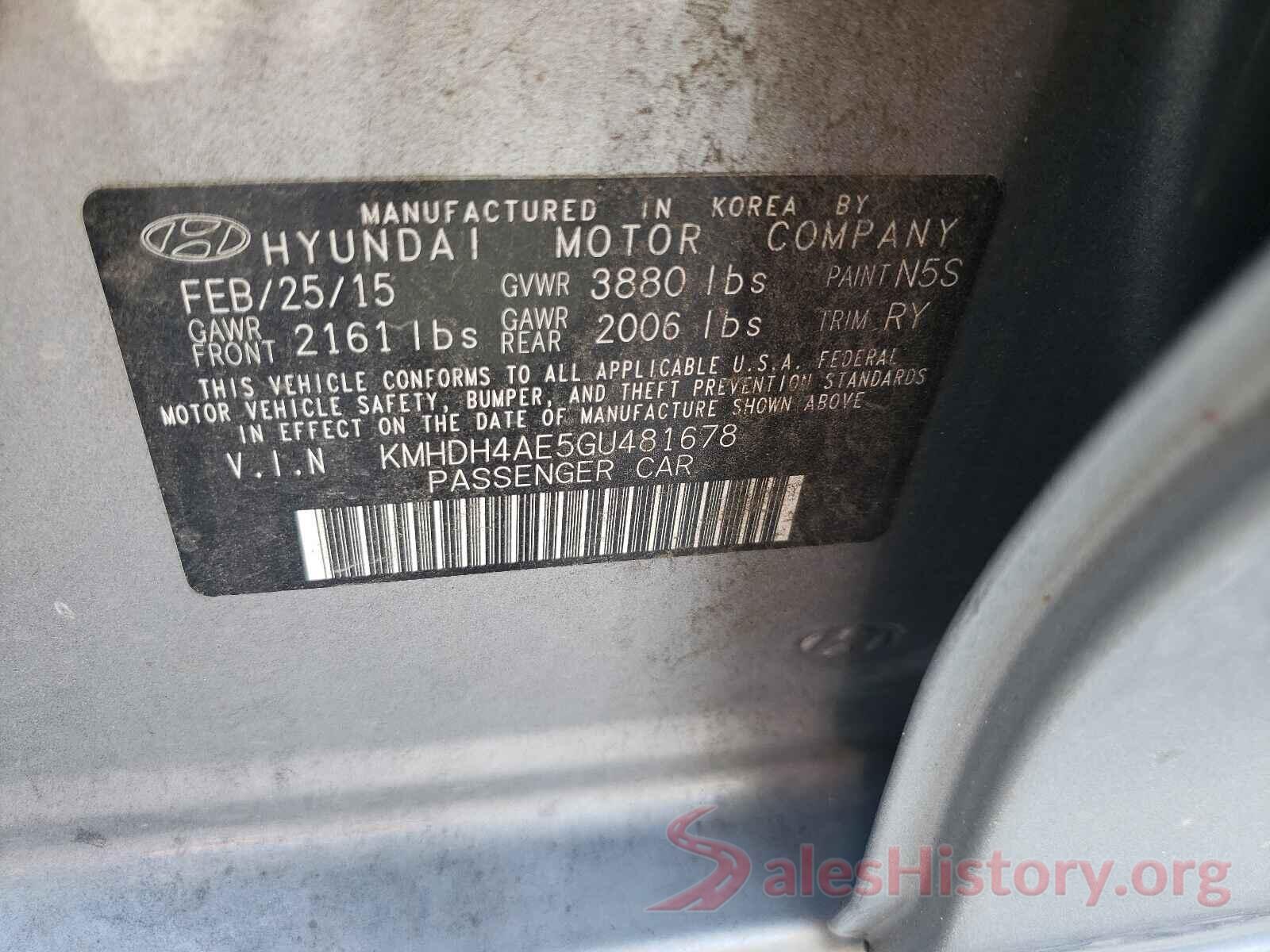 KMHDH4AE5GU481678 2016 HYUNDAI ELANTRA