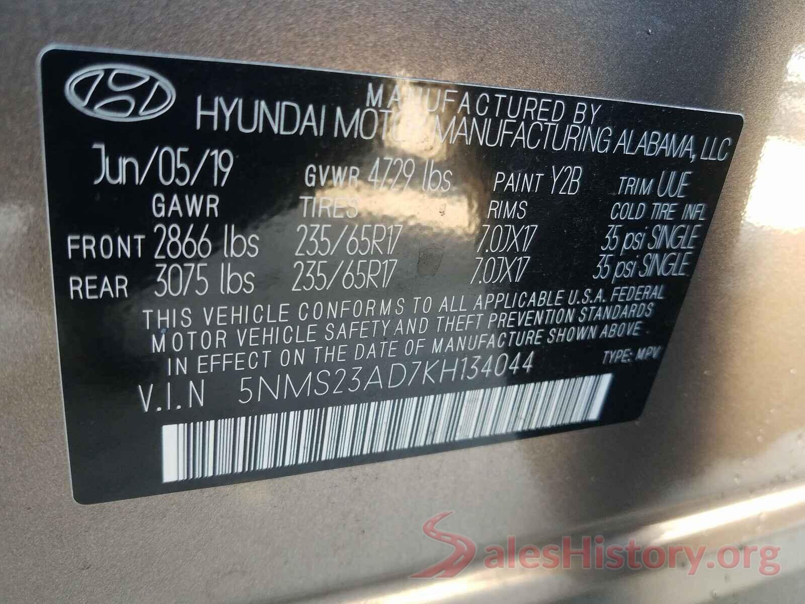 5NMS23AD7KH134044 2019 HYUNDAI SANTA FE