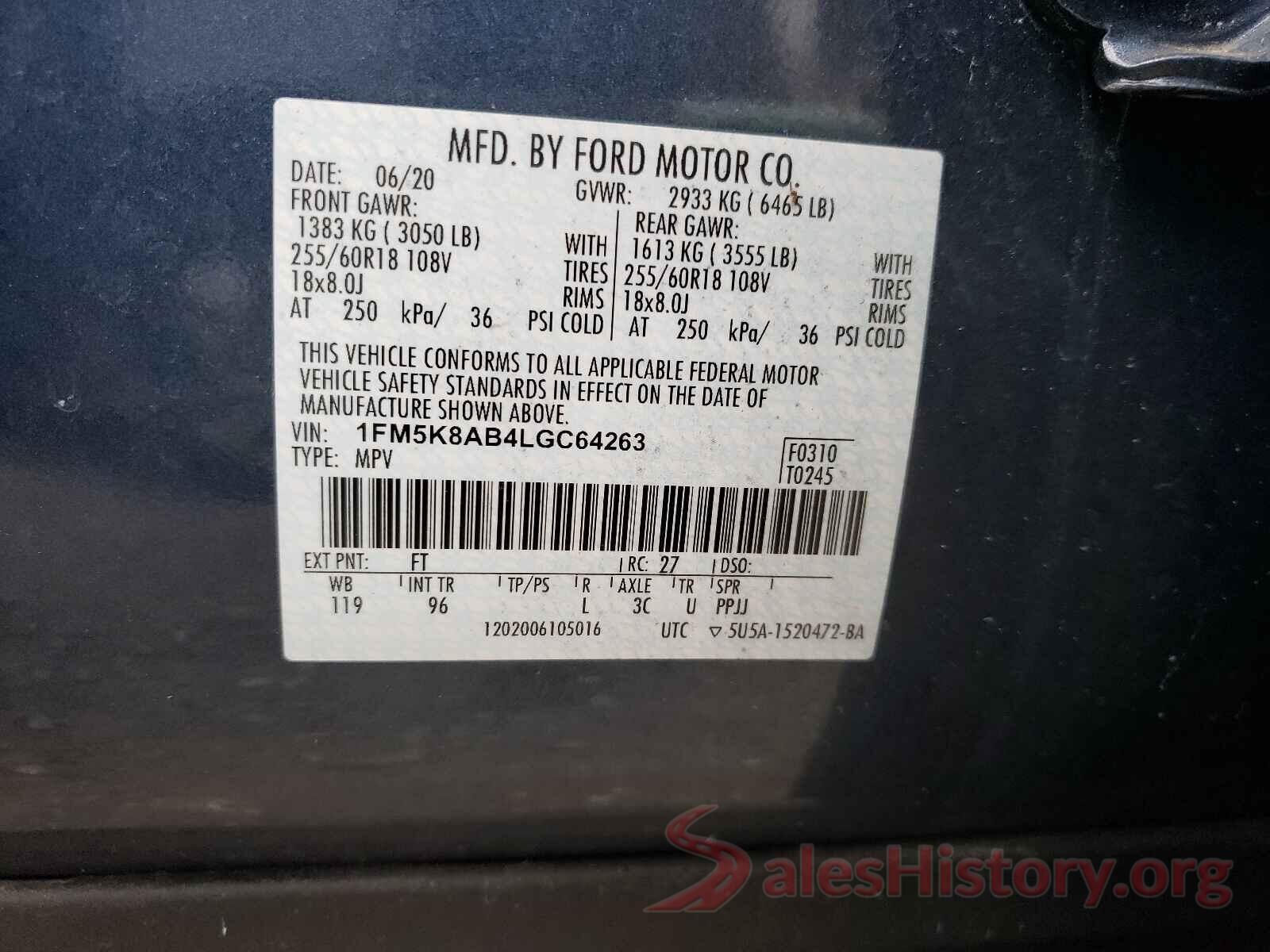 1FM5K8AB4LGC64263 2020 FORD EXPLORER