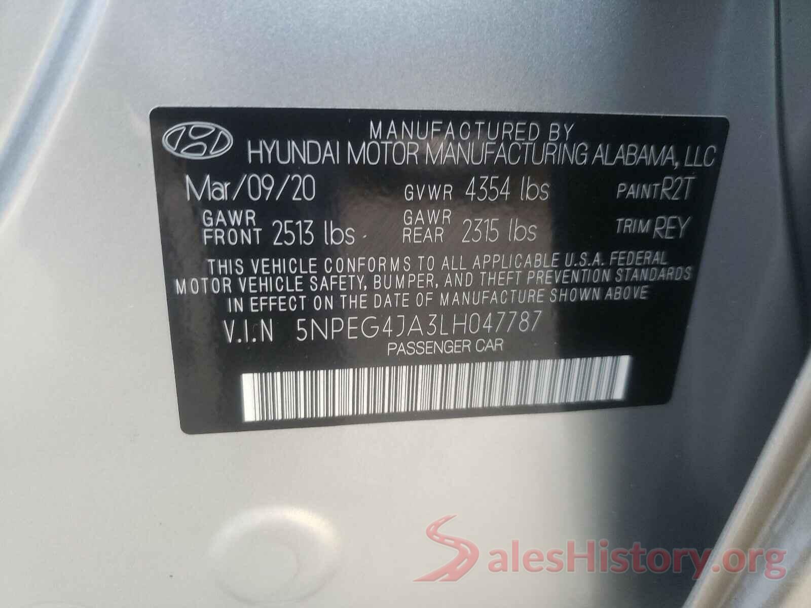 5NPEG4JA3LH047787 2020 HYUNDAI SONATA