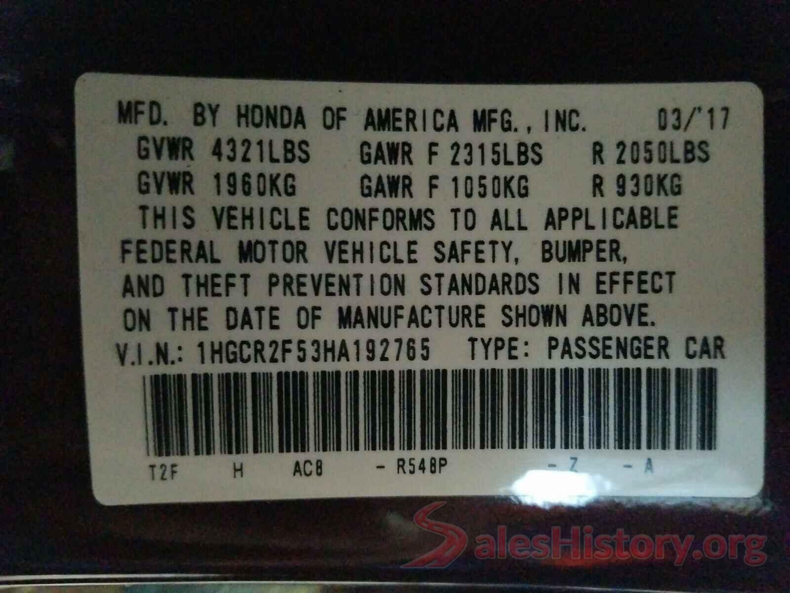 1HGCR2F53HA192765 2017 HONDA ACCORD