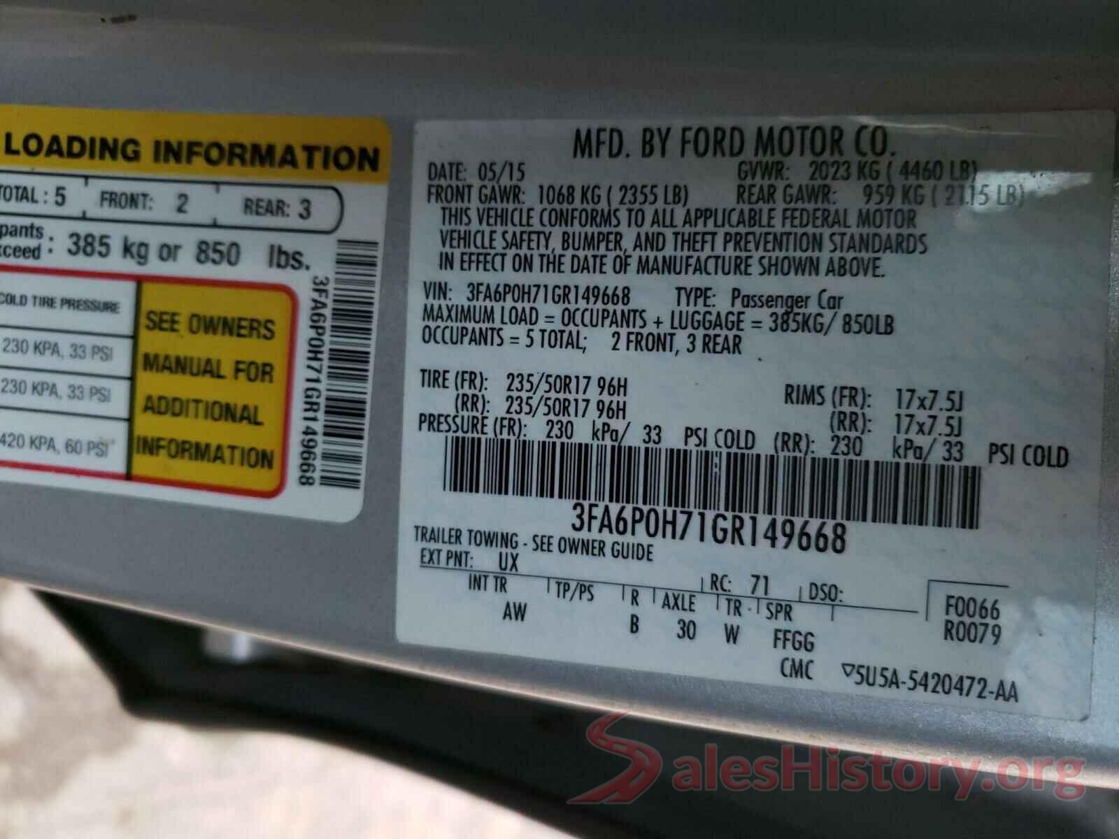 3FA6P0H71GR149668 2016 FORD FUSION