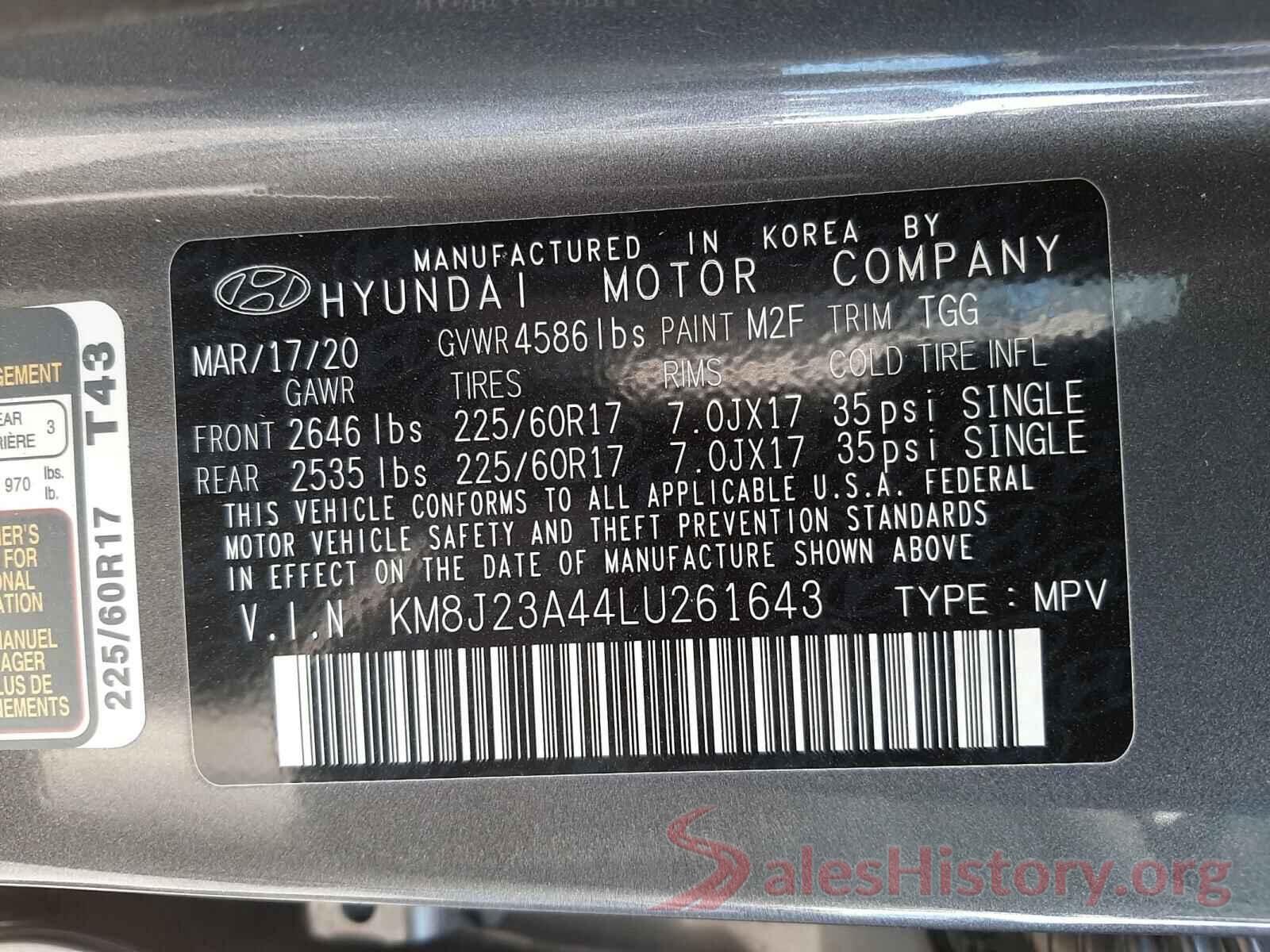 KM8J23A44LU261643 2020 HYUNDAI TUCSON