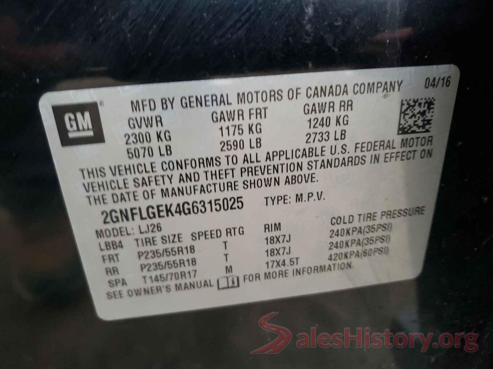 2GNFLGEK4G6315025 2016 CHEVROLET EQUINOX