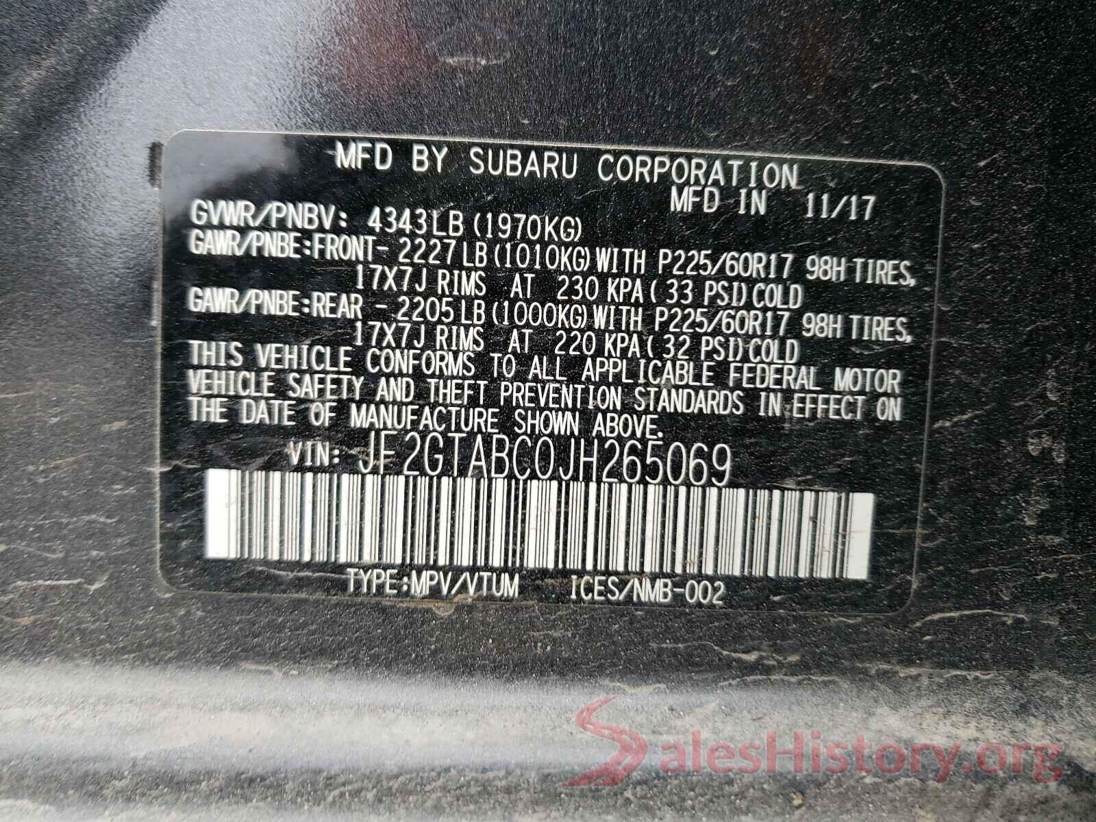 JF2GTABC0JH265069 2018 SUBARU CROSSTREK