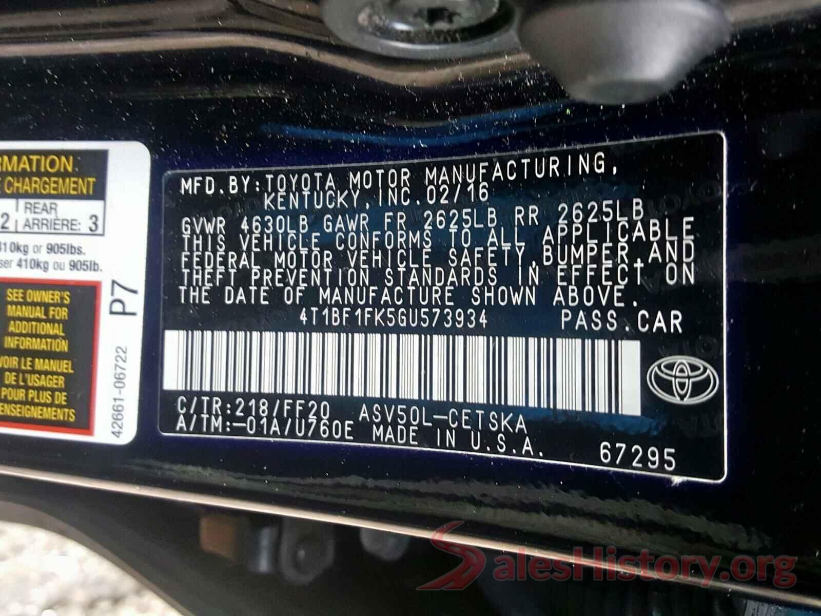 4T1BF1FK5GU573934 2016 TOYOTA CAMRY