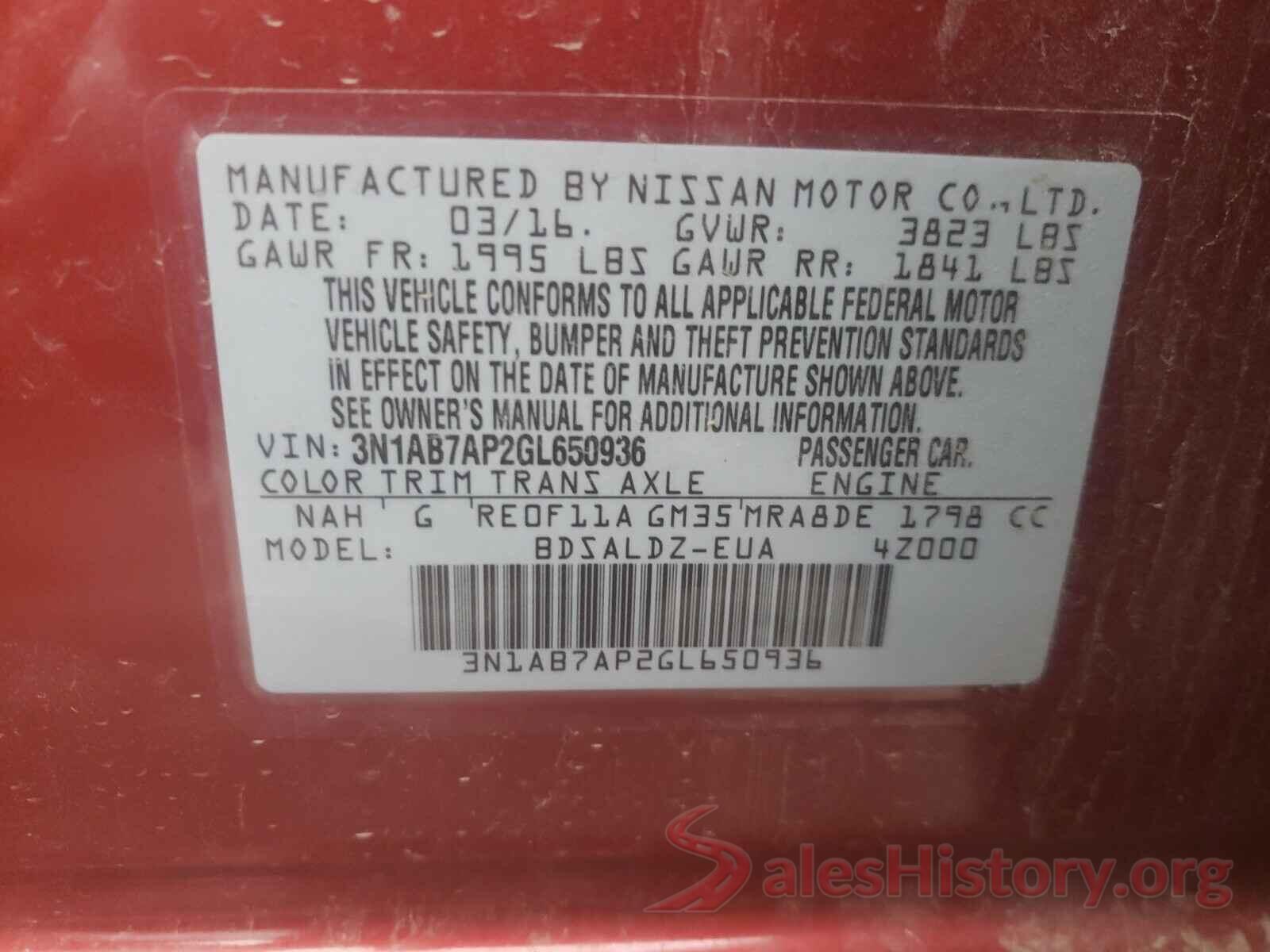 3N1AB7AP2GL650936 2016 NISSAN SENTRA