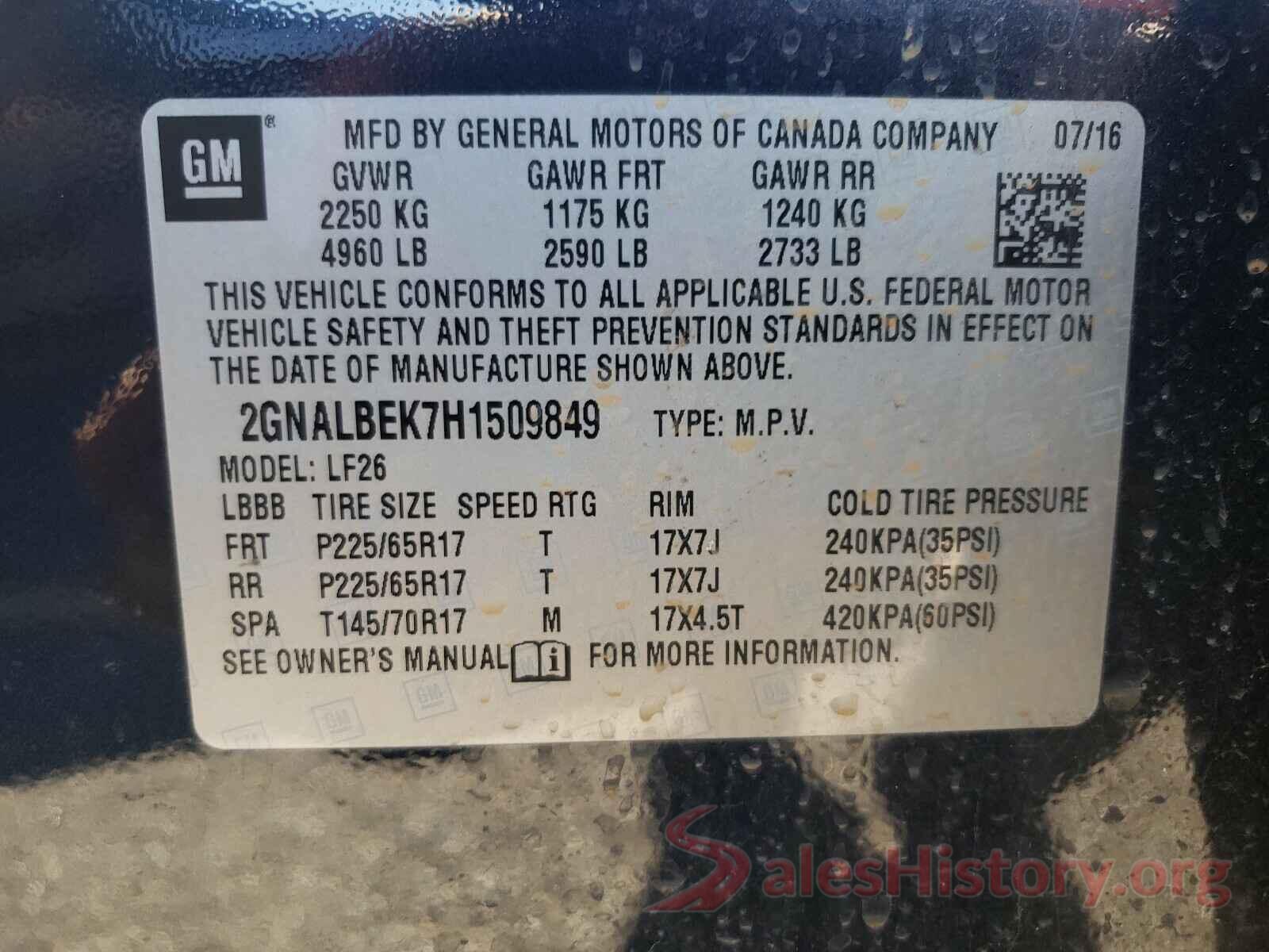 2GNALBEK7H1509849 2017 CHEVROLET EQUINOX