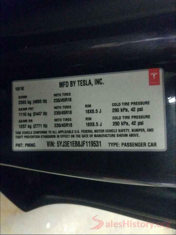 5YJ3E1EB8JF119531 2018 TESLA MODEL 3