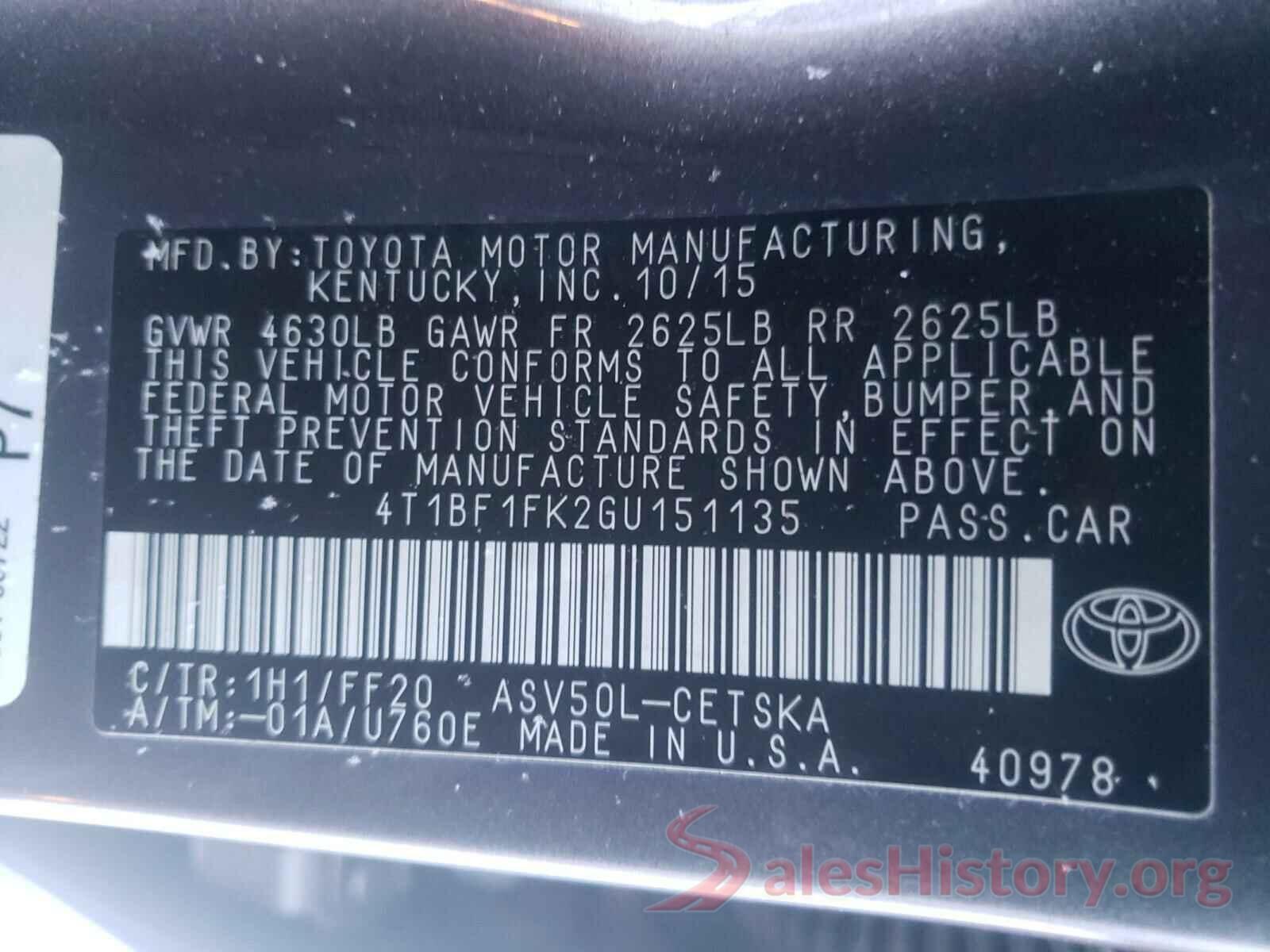 4T1BF1FK2GU151135 2016 TOYOTA CAMRY