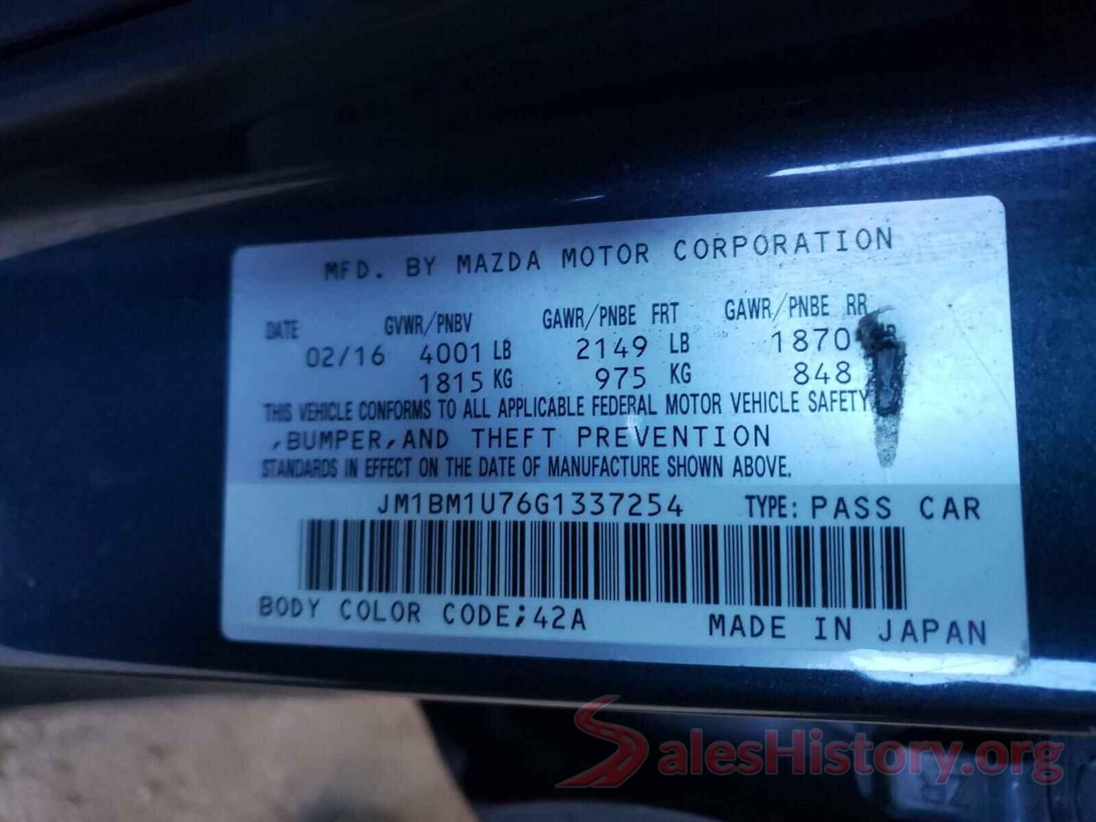 JM1BM1U76G1337254 2016 MAZDA 3