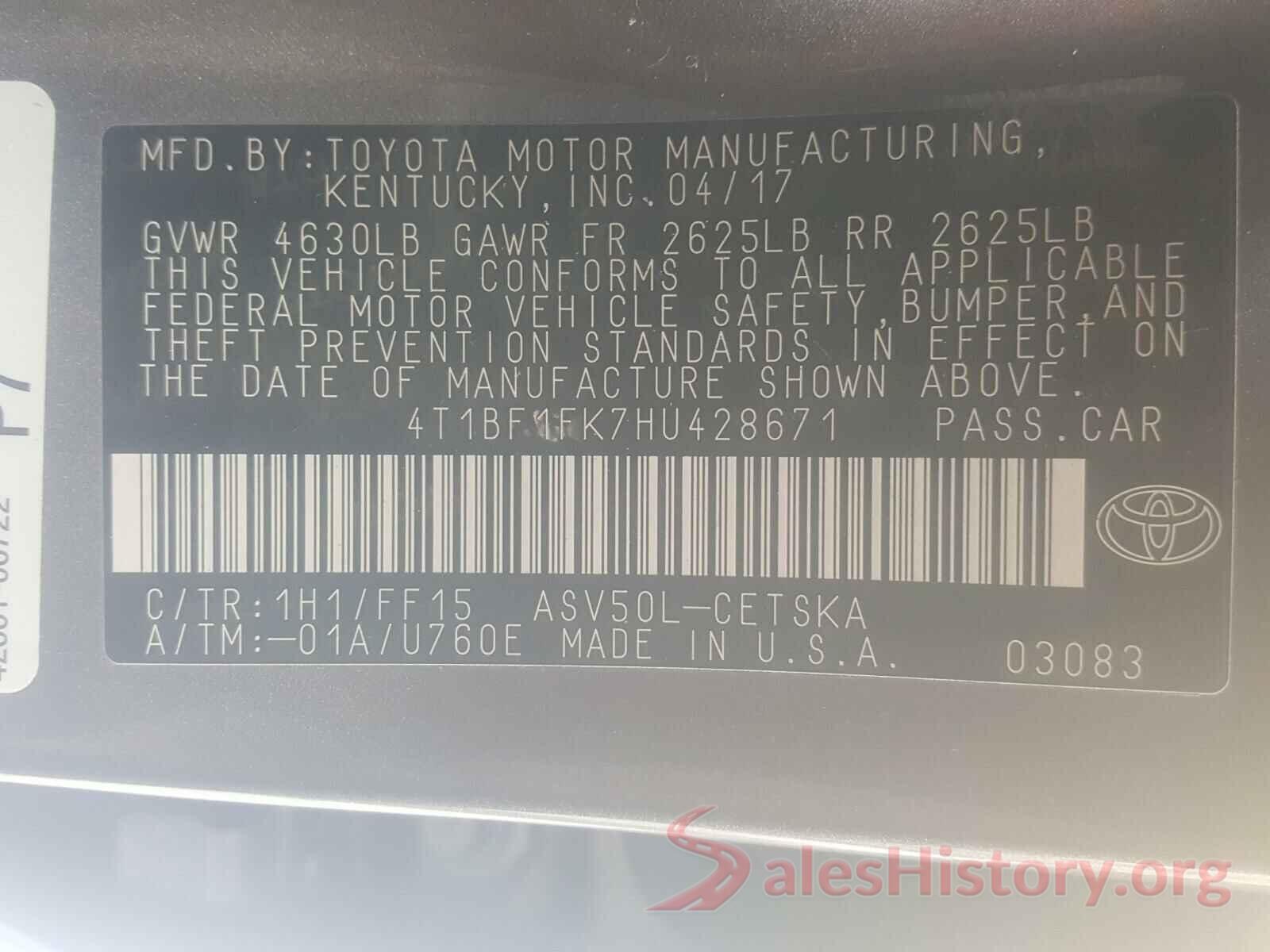 4T1BF1FK7HU428671 2017 TOYOTA CAMRY