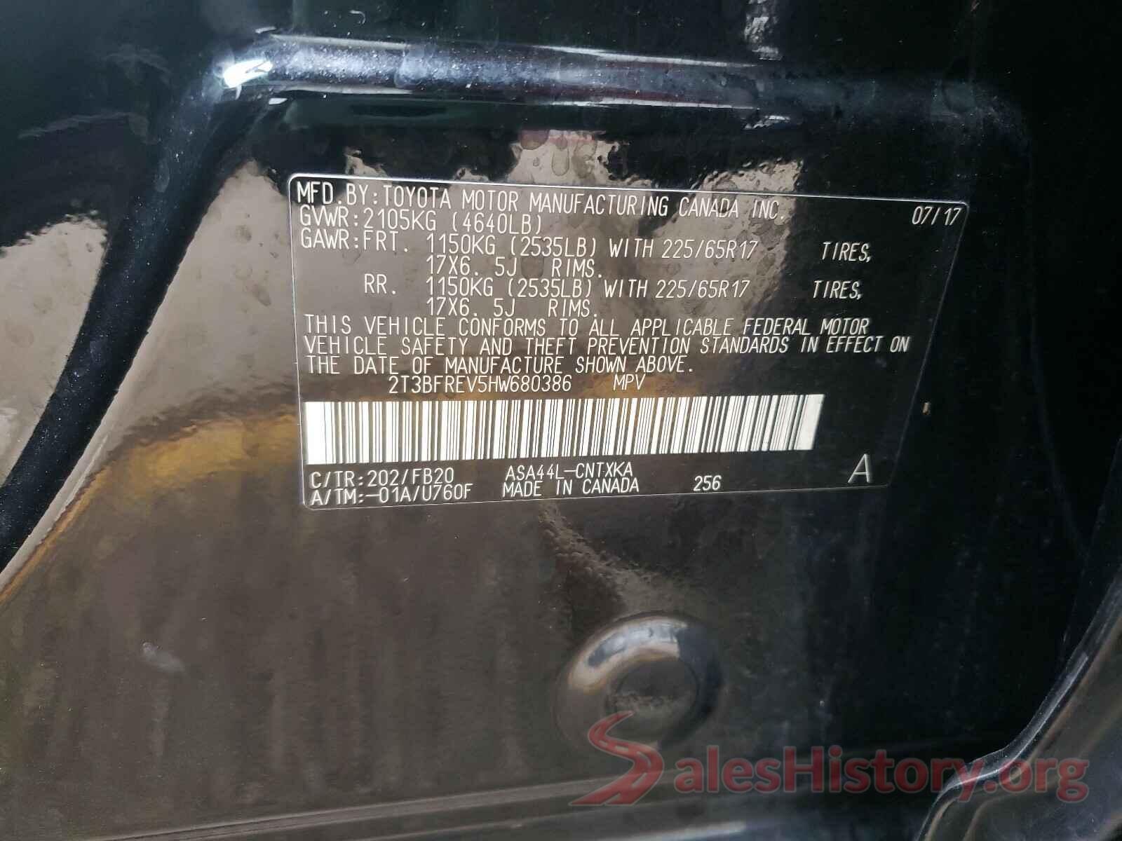 2T3BFREV5HW680386 2017 TOYOTA RAV4