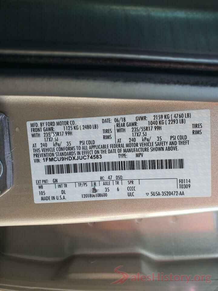 1FMCU9HDXJUC74583 2018 FORD ESCAPE