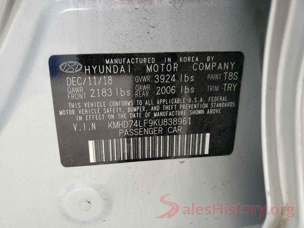 KMHD74LF9KU838961 2019 HYUNDAI ELANTRA