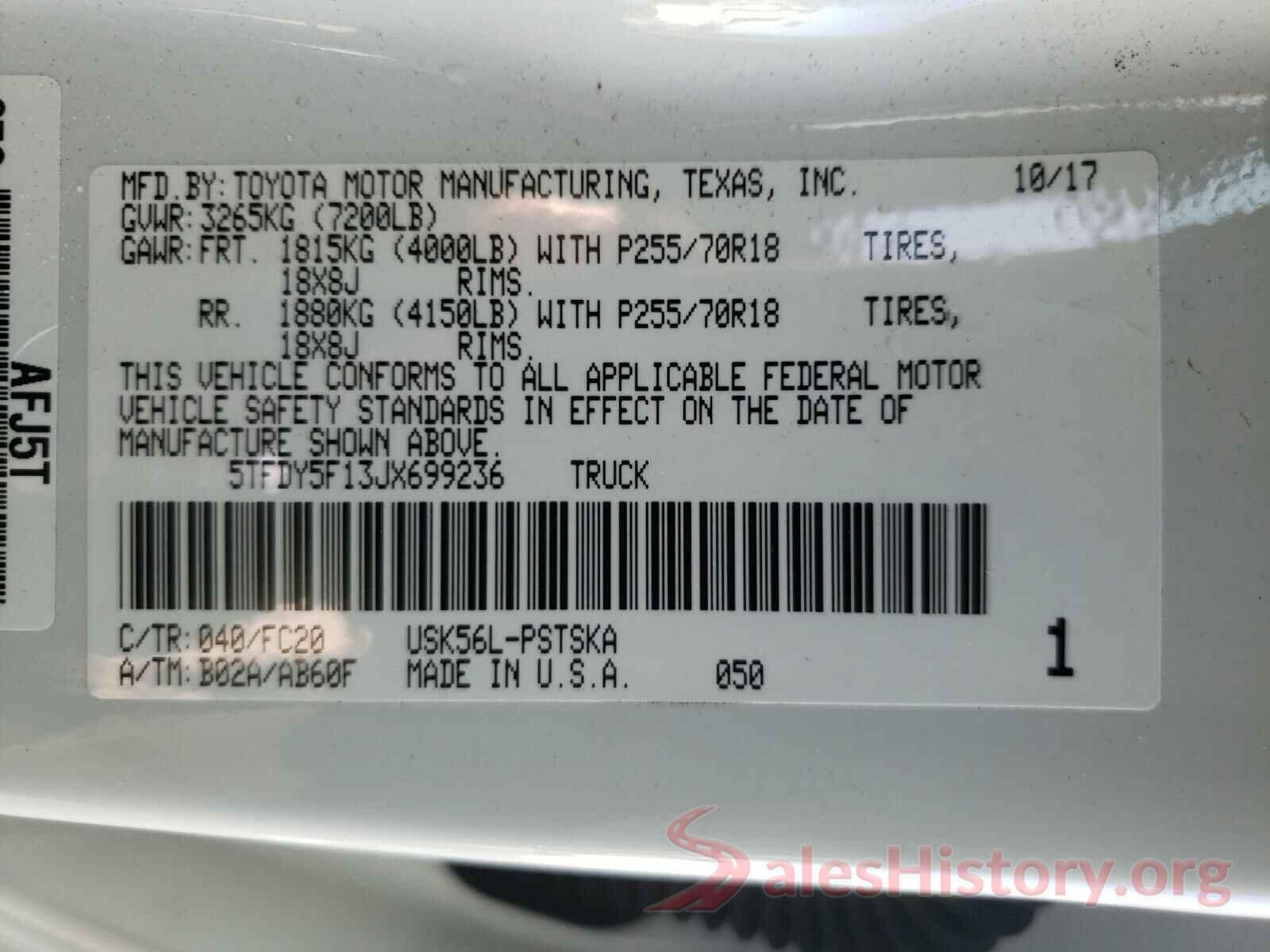 5TFDY5F13JX699236 2018 TOYOTA TUNDRA