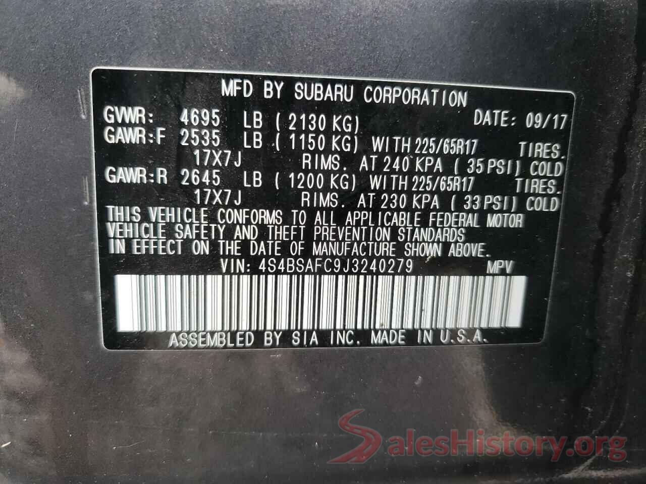 4S4BSAFC9J3240279 2018 SUBARU OUTBACK