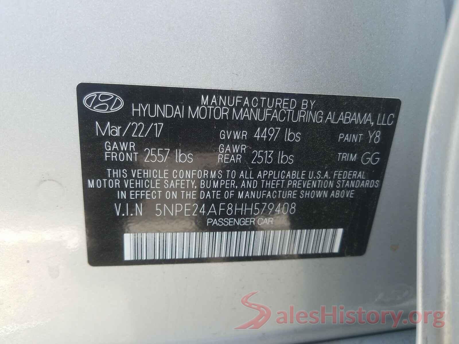 5NPE24AF8HH579408 2017 HYUNDAI SONATA