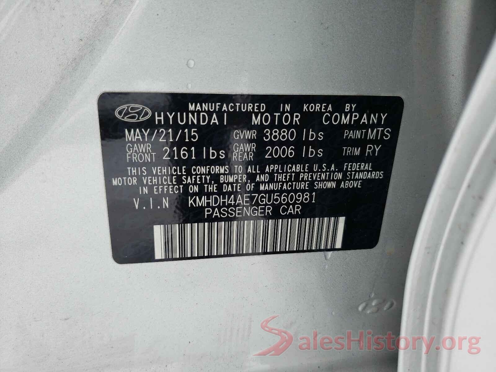 KMHDH4AE7GU560981 2016 HYUNDAI ELANTRA