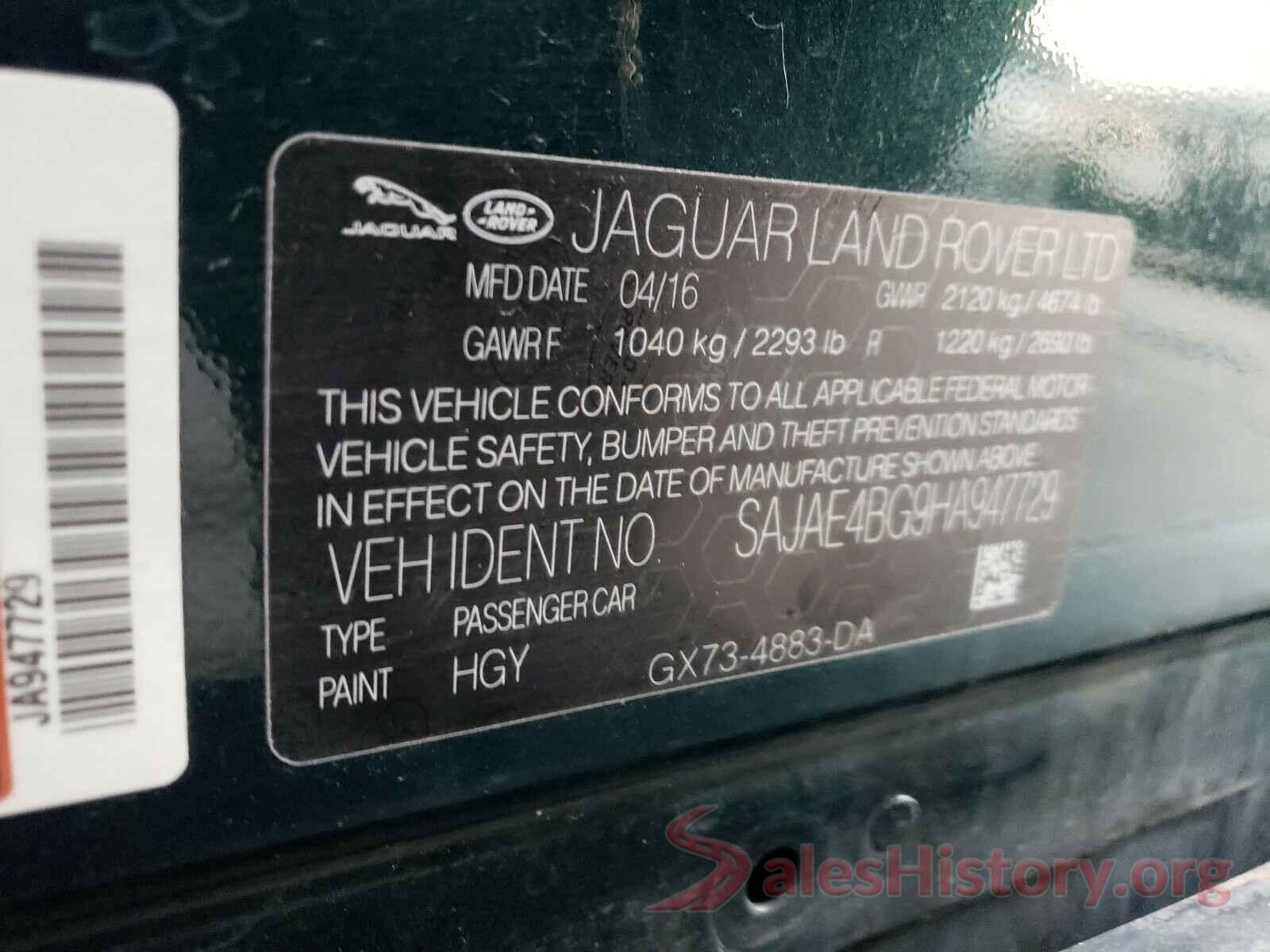 SAJAE4BG9HA947729 2017 JAGUAR XE