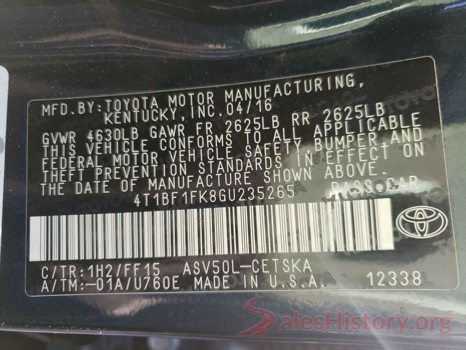 4T1BF1FK8GU235265 2016 TOYOTA CAMRY