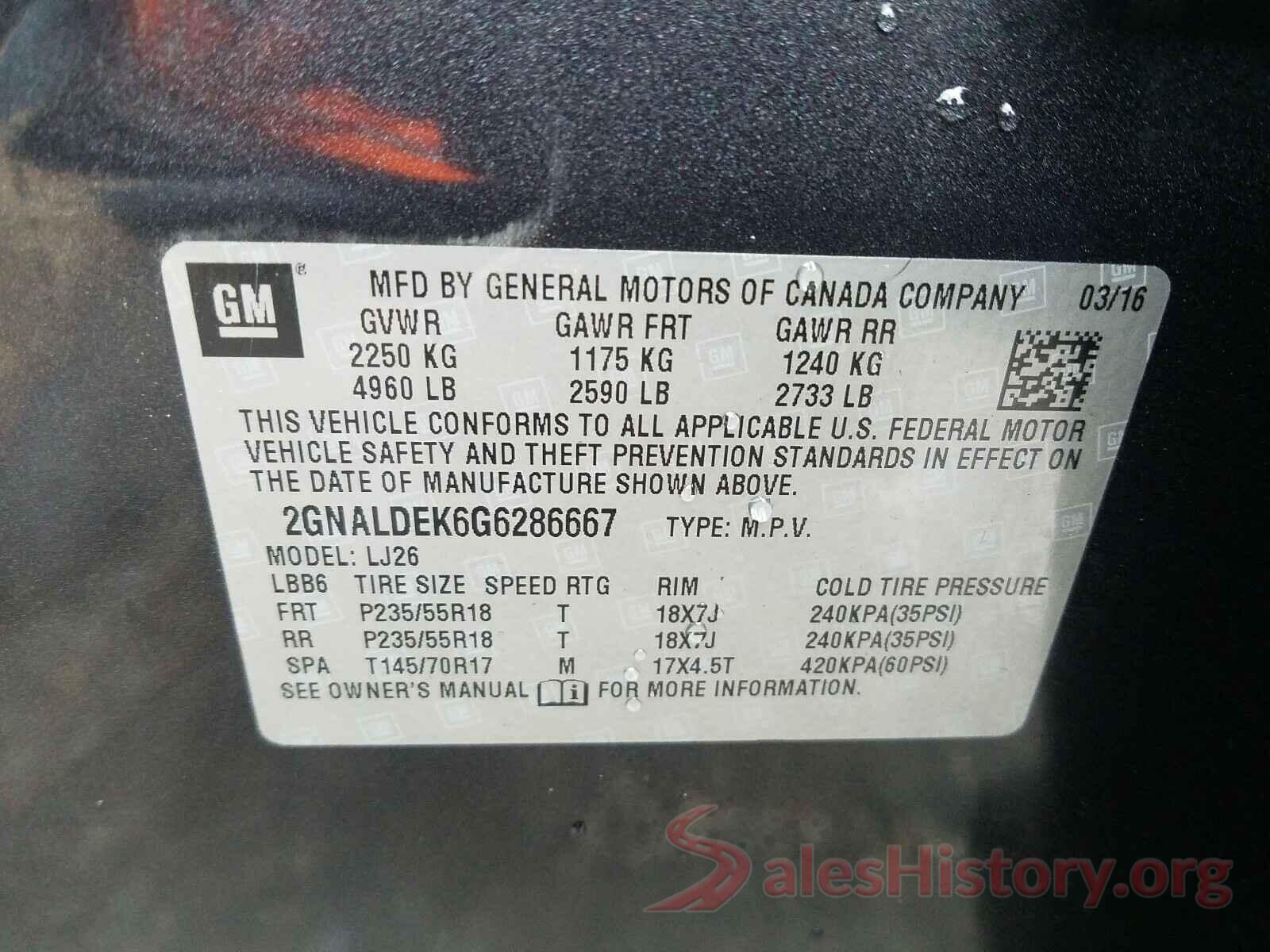 2GNALDEK6G6286667 2016 CHEVROLET EQUINOX