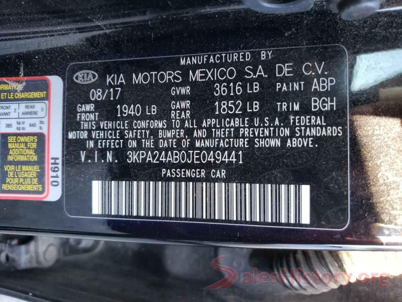 3KPA24AB0JE049441 2018 KIA RIO