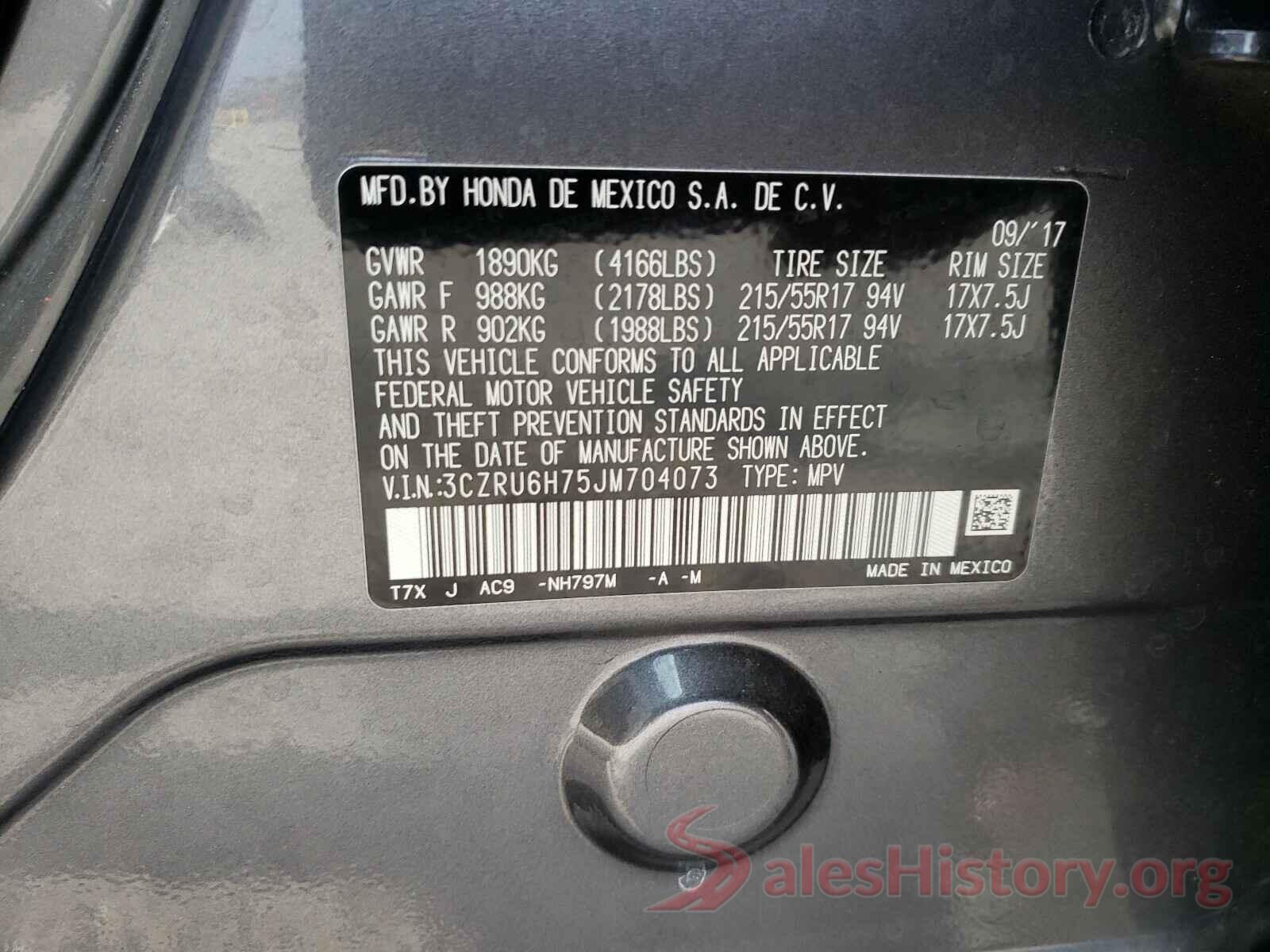 3CZRU6H75JM704073 2018 HONDA HR-V