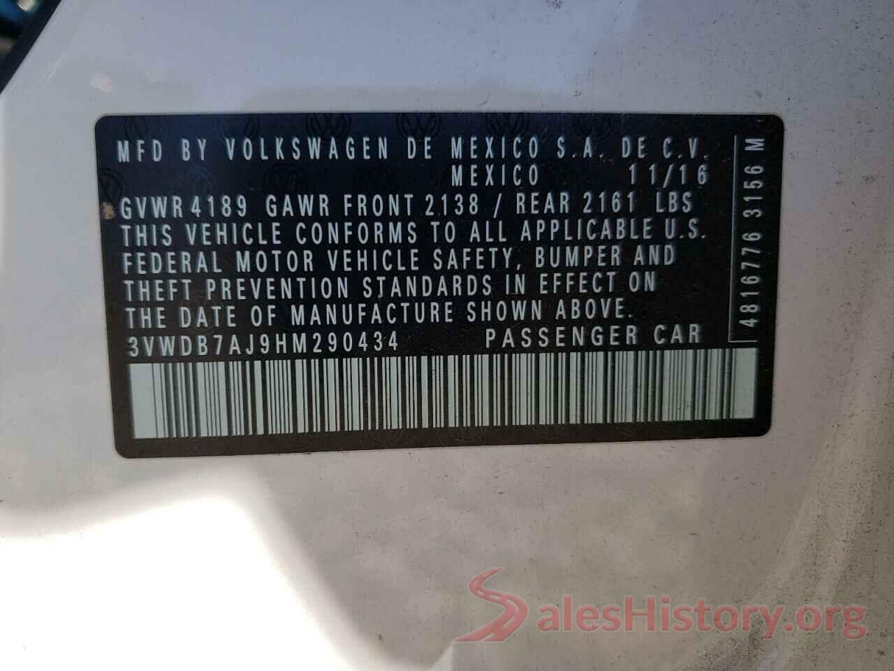 3VWDB7AJ9HM290434 2017 VOLKSWAGEN JETTA