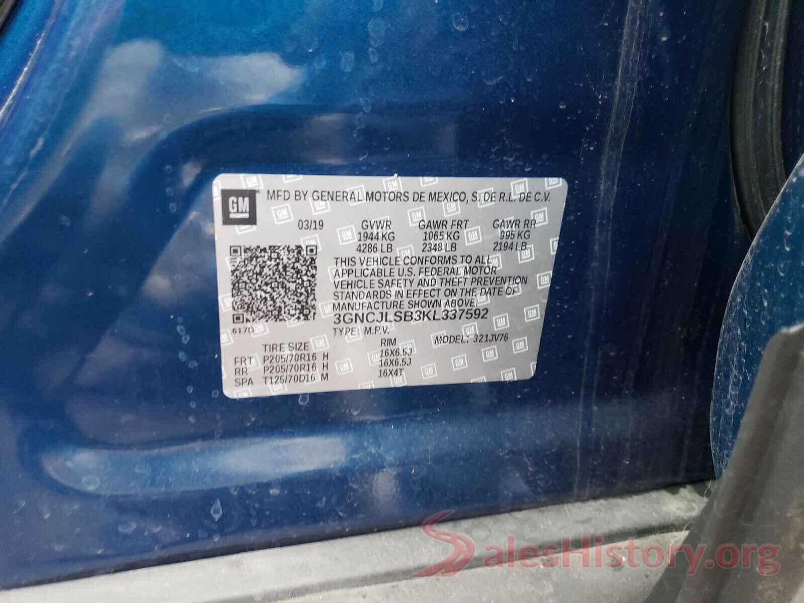 3GNCJLSB3KL337592 2019 CHEVROLET TRAX